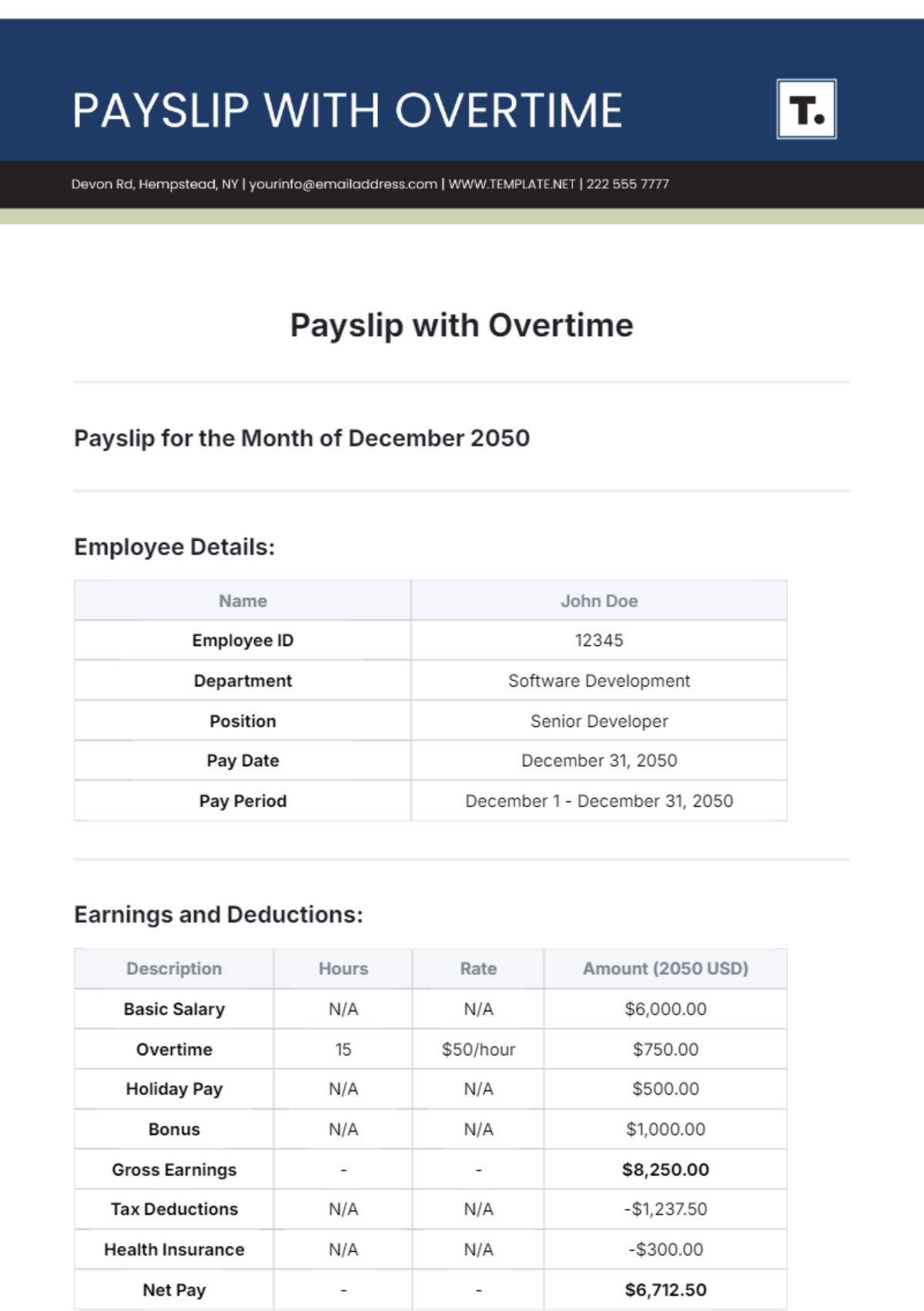 Payslip with Overtime Template - Edit Online & Download