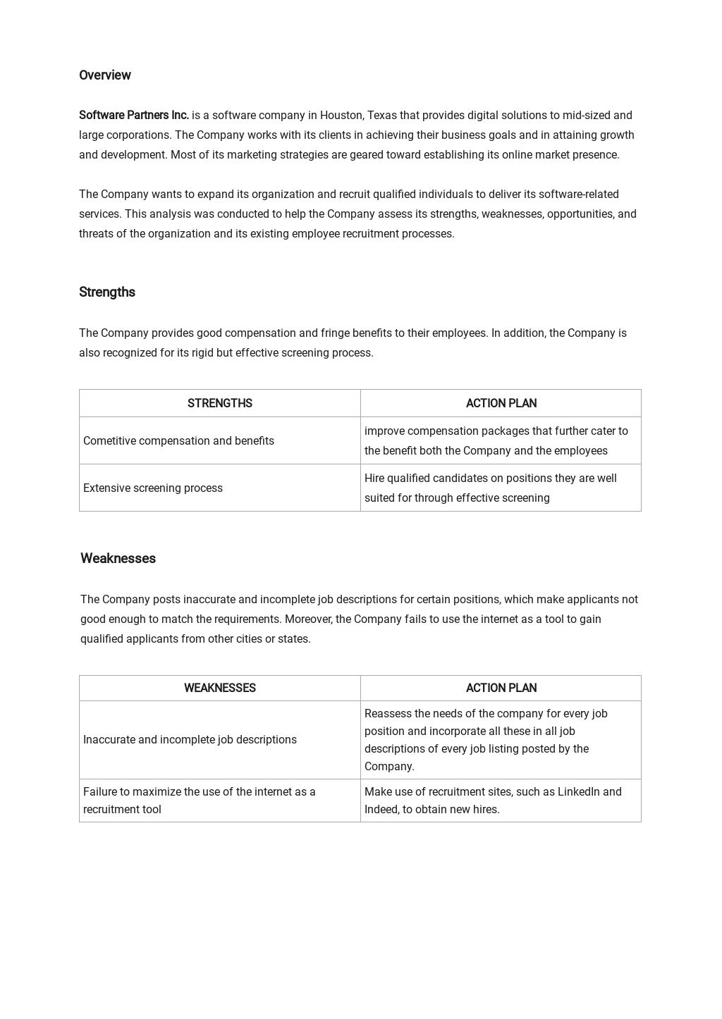 Recruitment swot analysis template [Free PDF] - Word | Apple Pages