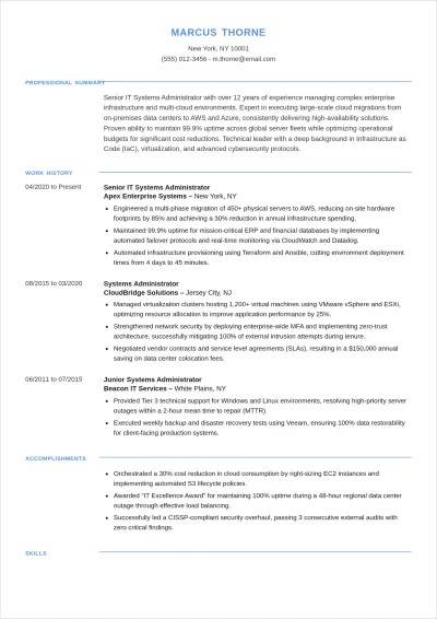 Free IT Professionals ATS Resume Template, AI Resume Builder
