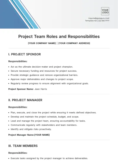 Free Project Team Roles and Responsibilities Template to Edit Online