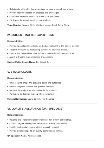 Free Project Team Roles and Responsibilities Template to Edit Online