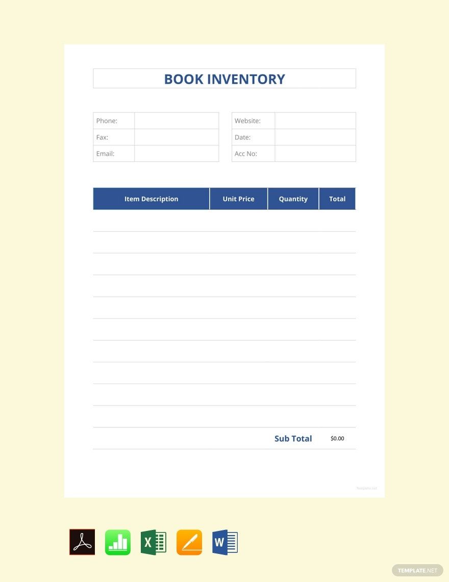 Book Inventory Template