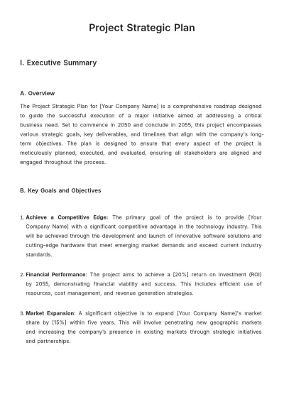 Free Project Strategic Plan Template to Edit Online