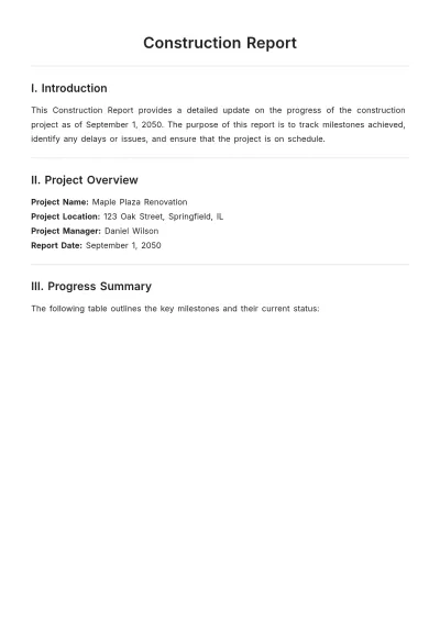 Free Construction Report Template to Edit Online