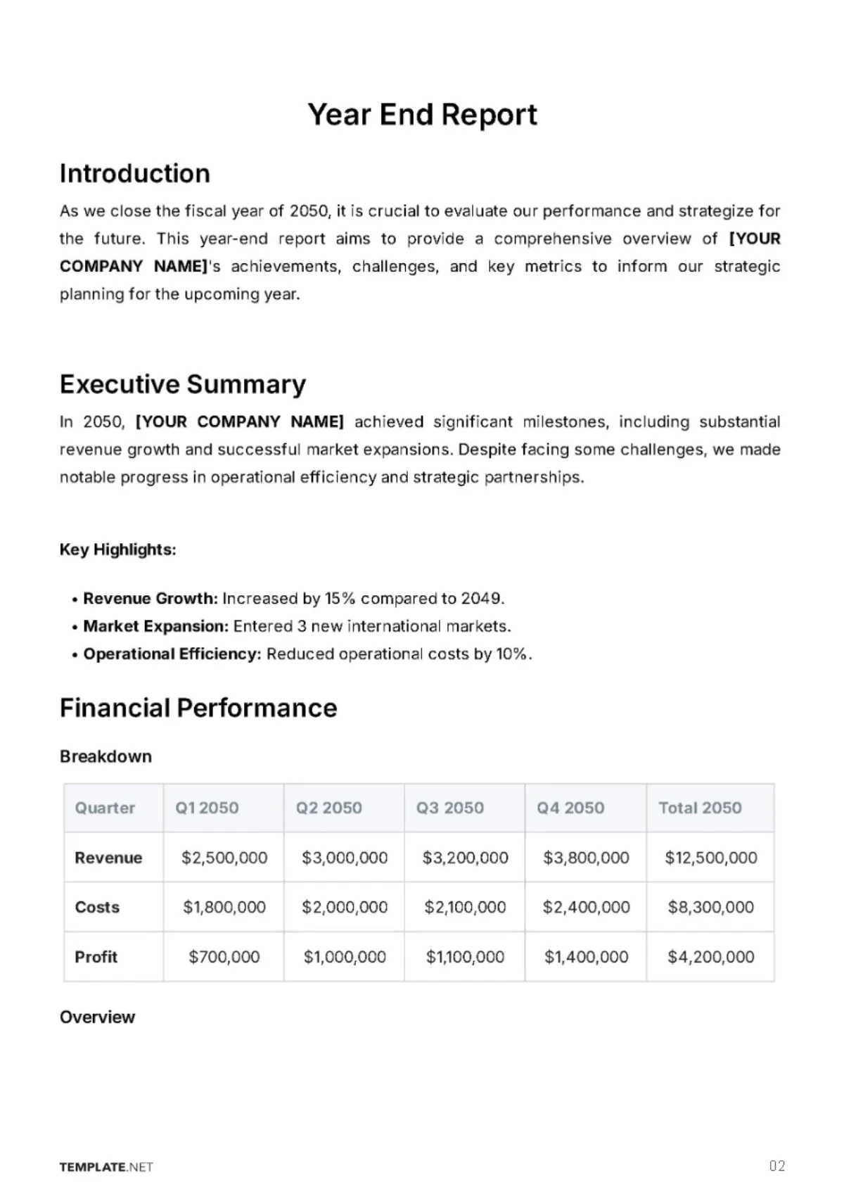 Free Year End Report Template to Edit Online