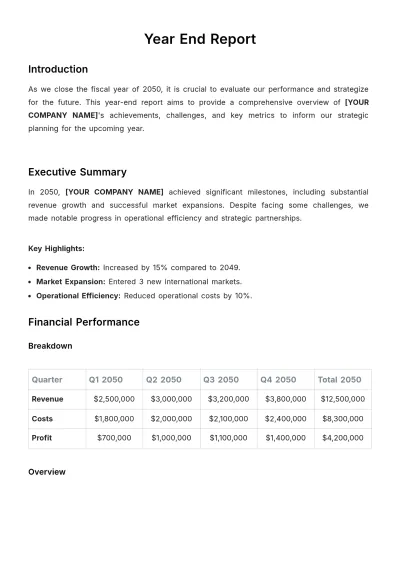Free Year End Report Template to Edit Online