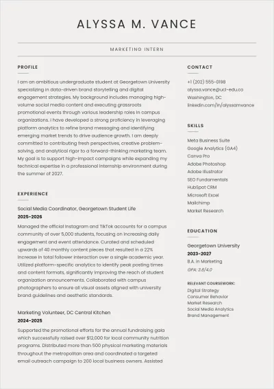 Free Simple ATS Resume Template for Students, AI Resume Builder