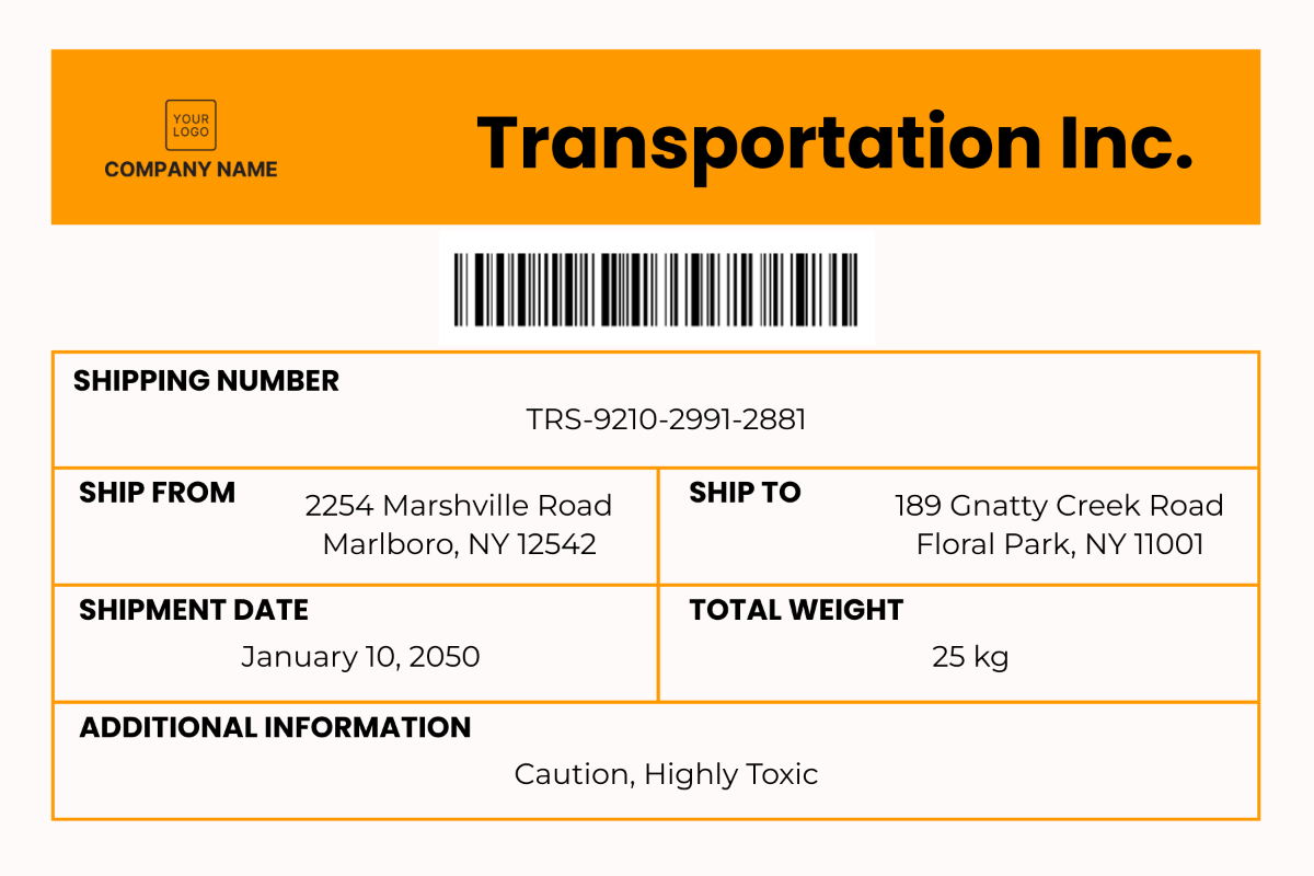 Transport Shipping Label Template - Edit Online & Download