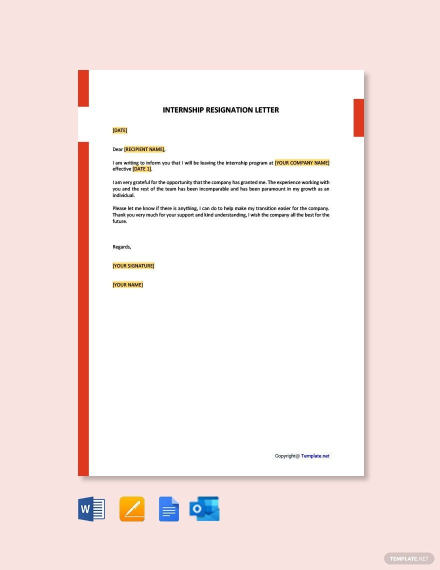 Internship Resignation Letter Template