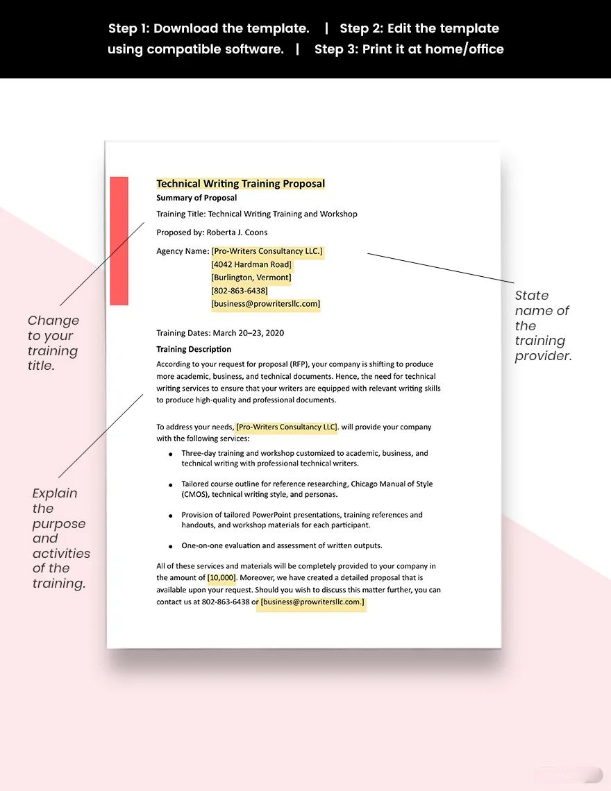 One Page Construction Training Proposal Template