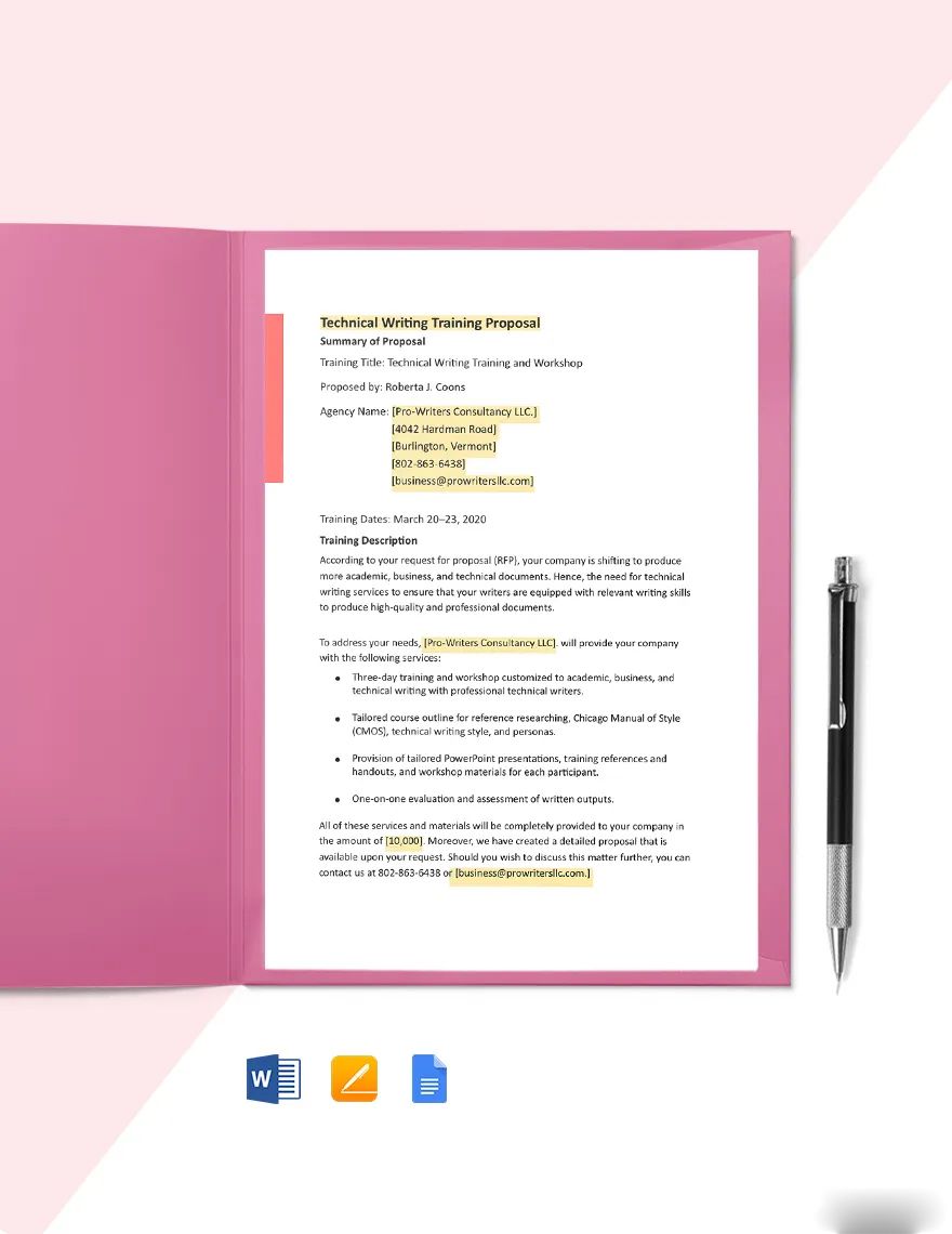 One Page Construction Training Proposal Template