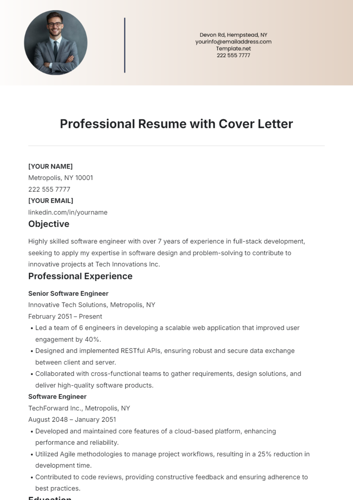 Professional Resume Template with Cover Letter - Edit Online & Download