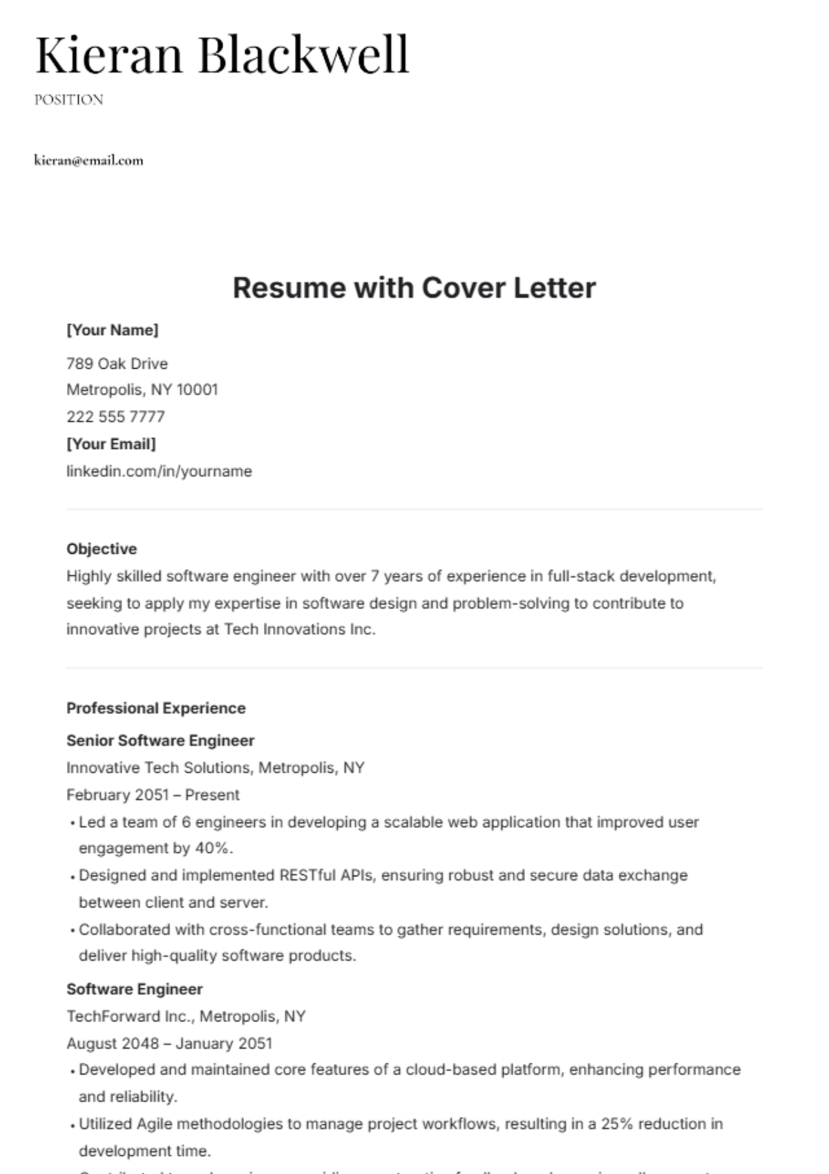 Resume Template with Cover Letter