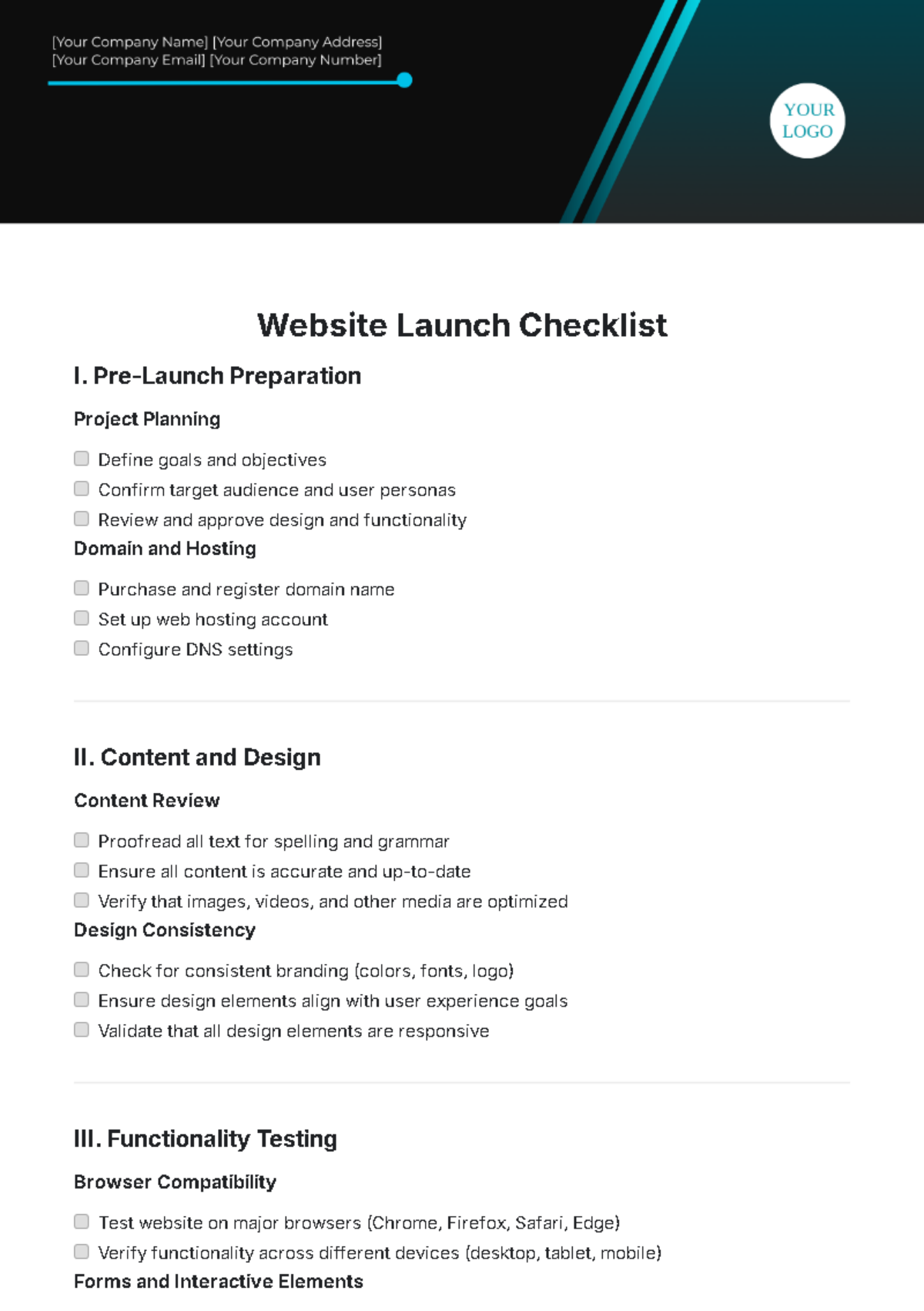 Sample Website Launch Checklist Template - Edit Online & Download