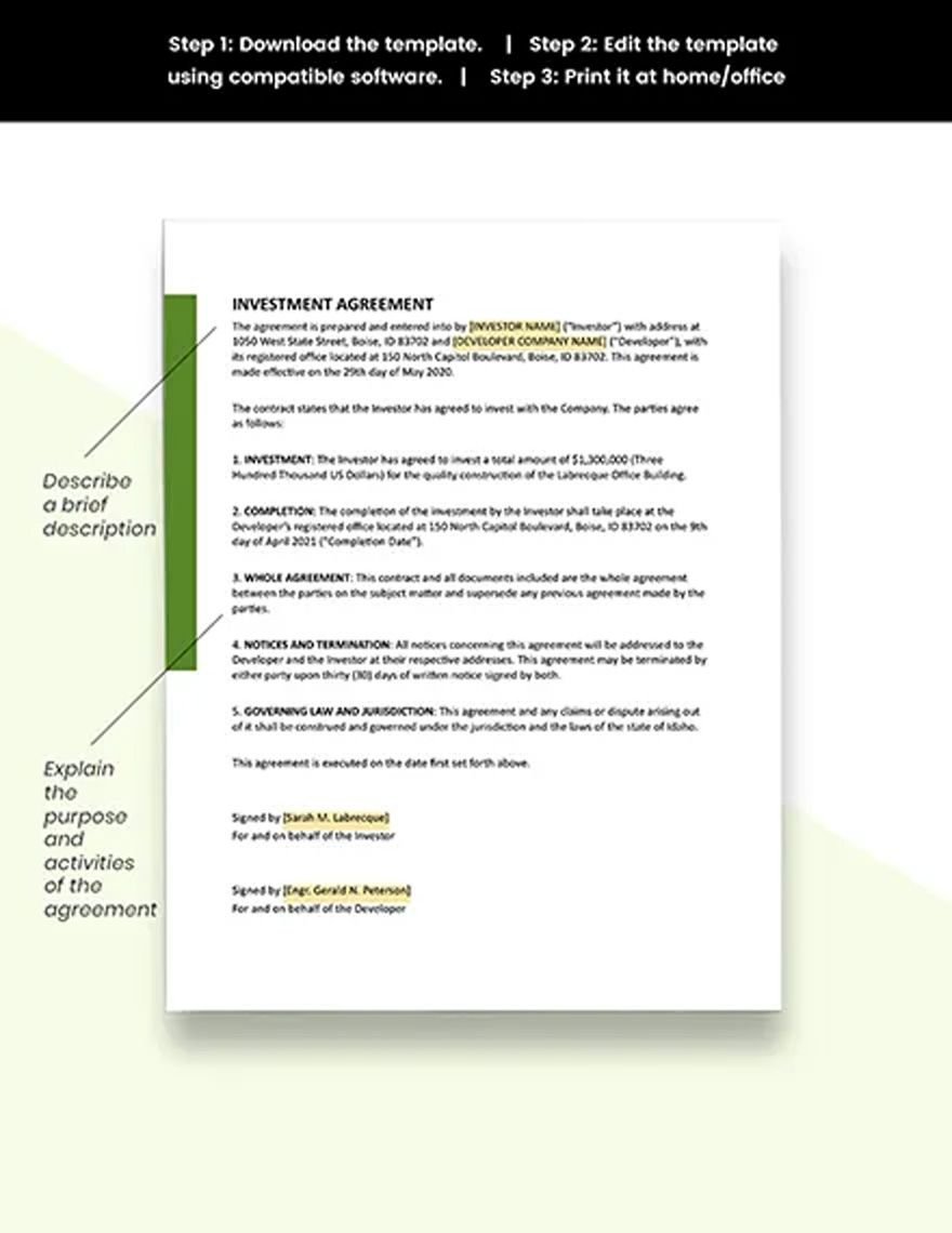 Construction Investment Agreement Template