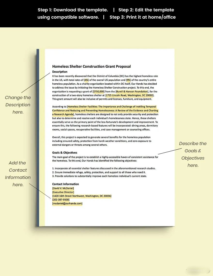 One Page Construction Grant Proposal Template