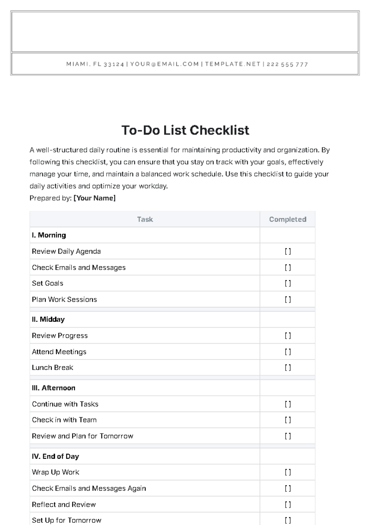 To-Do List Checklist Template