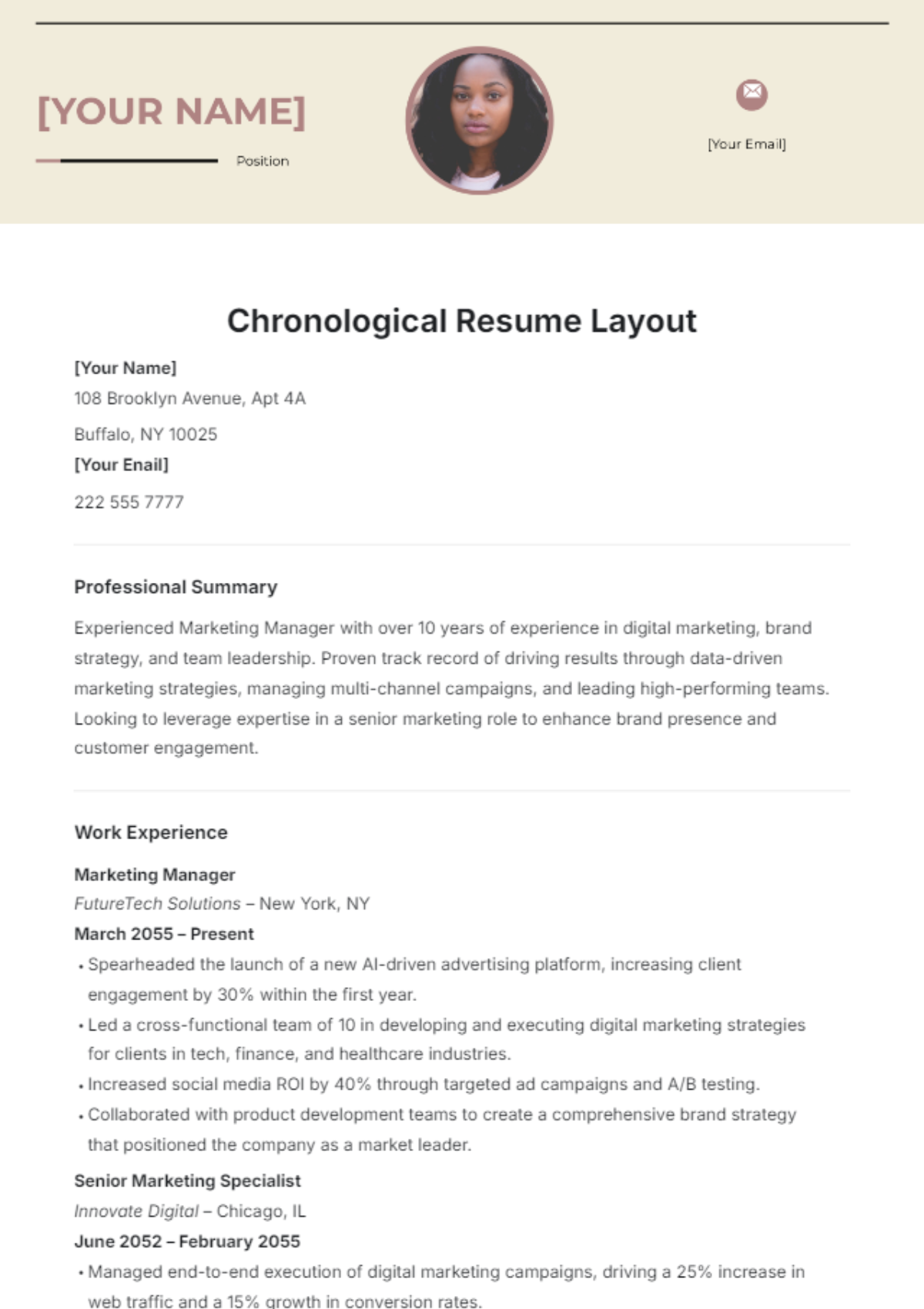 Chronological Resume Layout Template