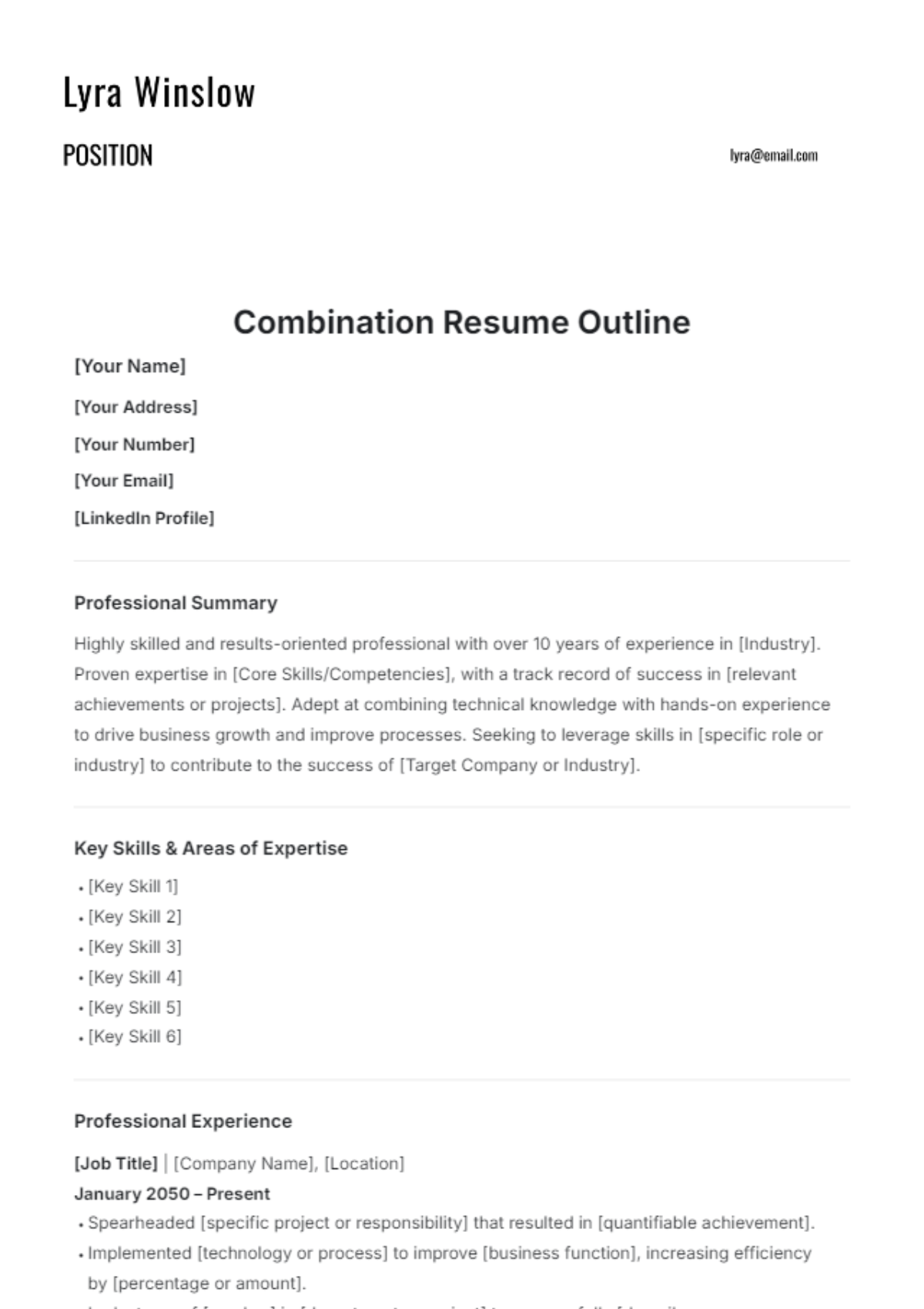 Combination Resume Outline Template