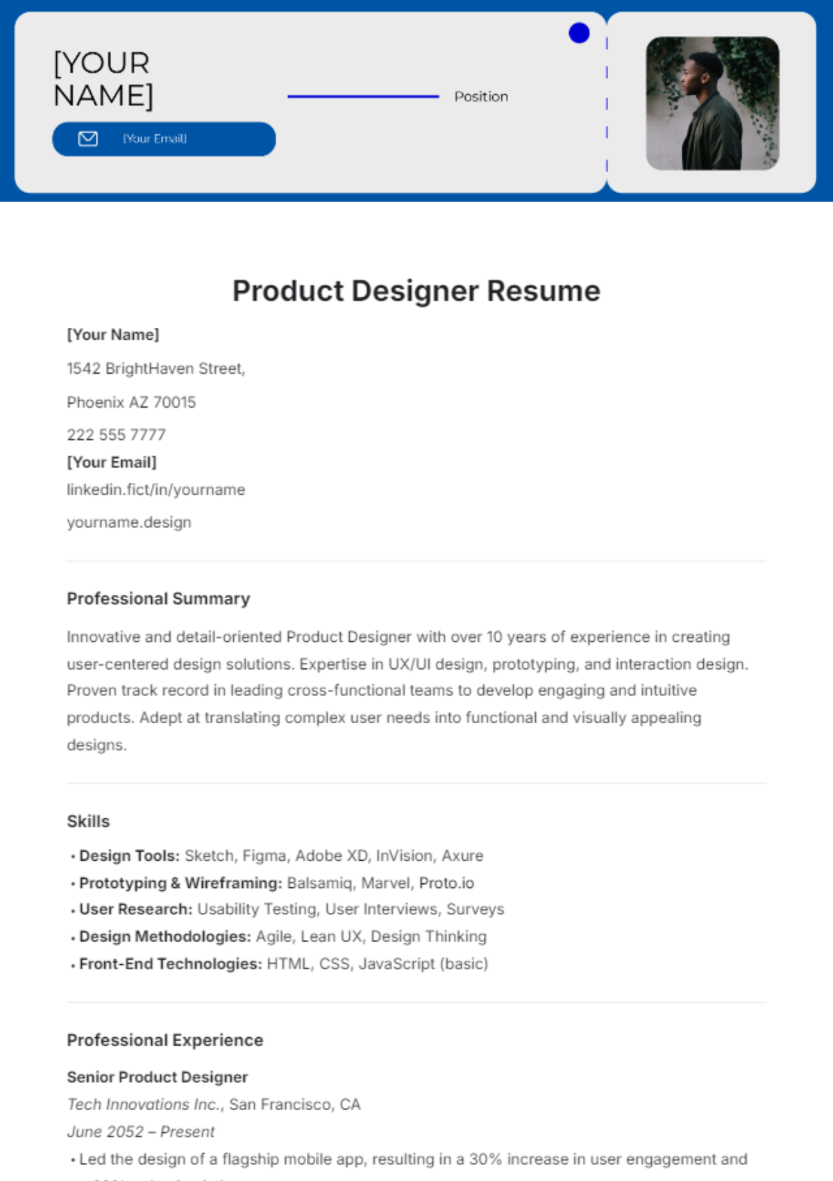 Product Designer Resume Template