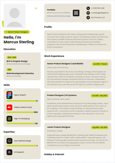Free Product Designer ATS Resume Template, AI Resume Builder