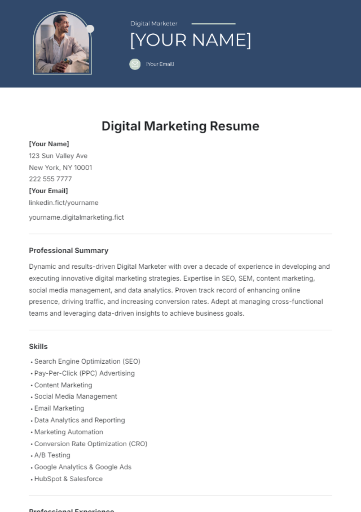 Digital Marketing Resume Template