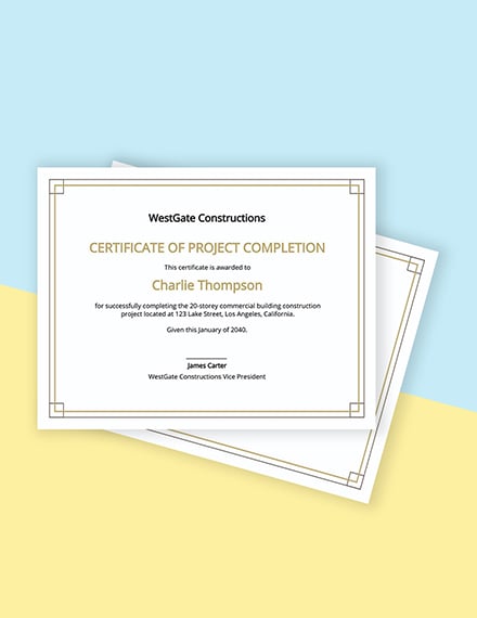 project completion certificate template