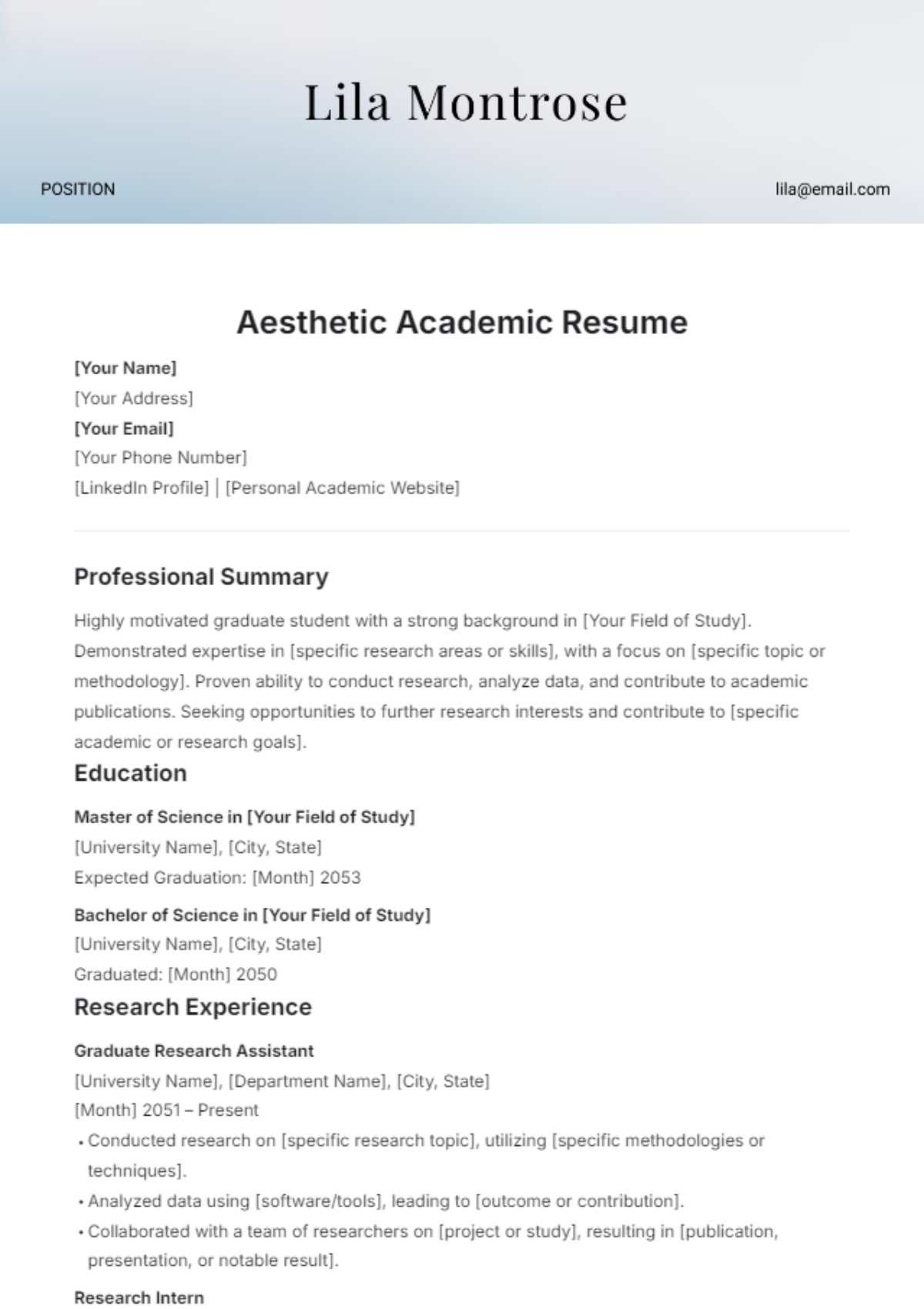 Aesthetic Academic Resume Template