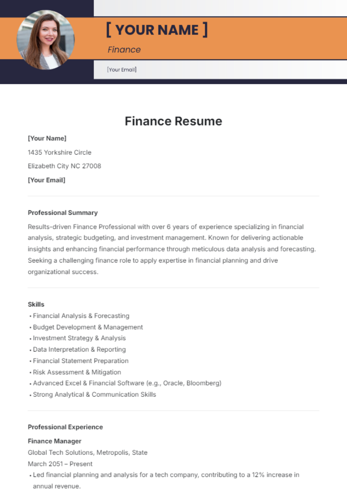 Finance Resume Template