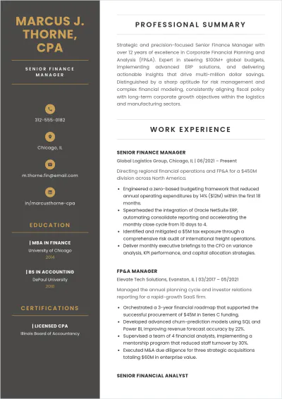Free Finance ATS Resume Template, AI Resume Builder