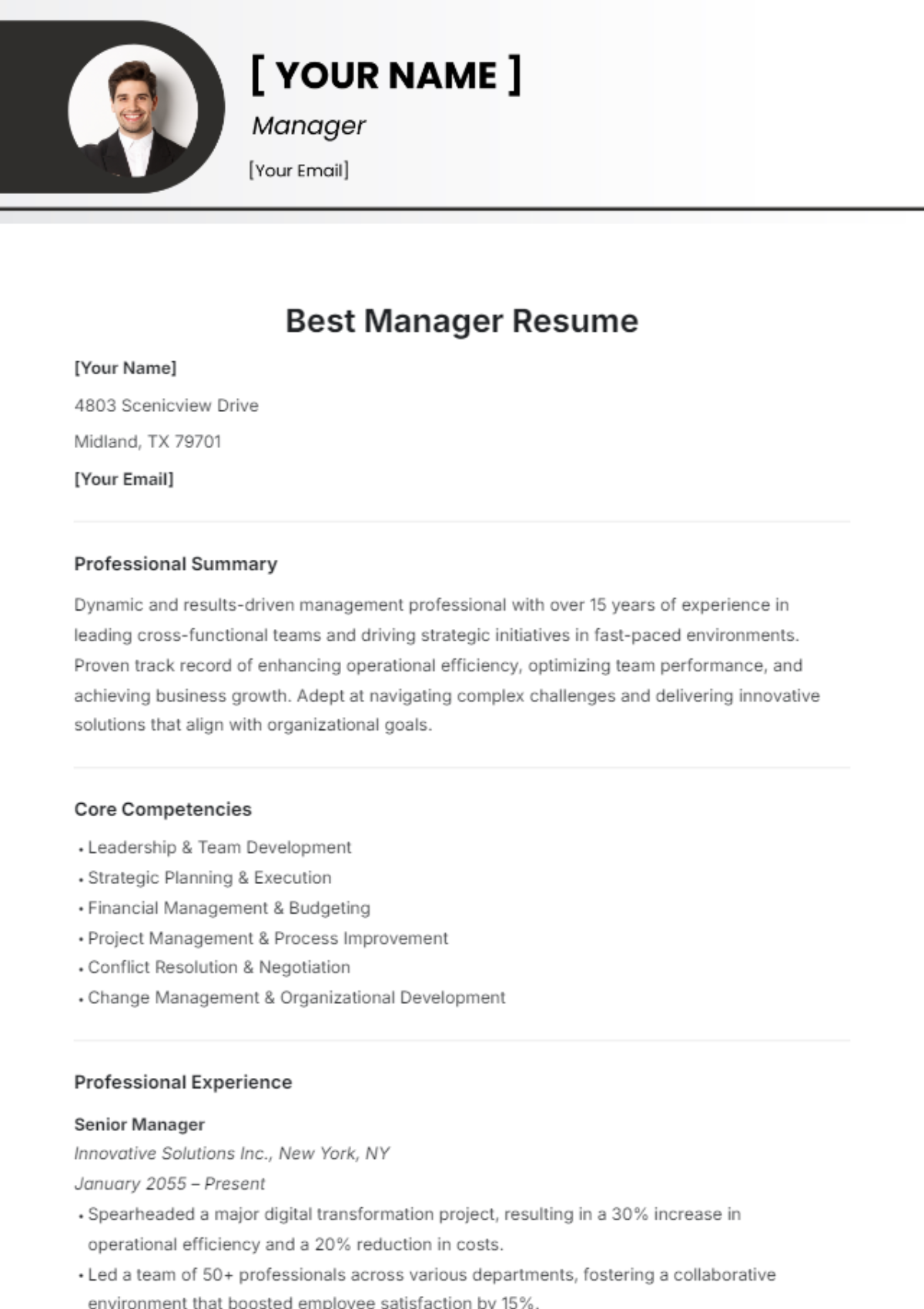 Best Manager Resume Template