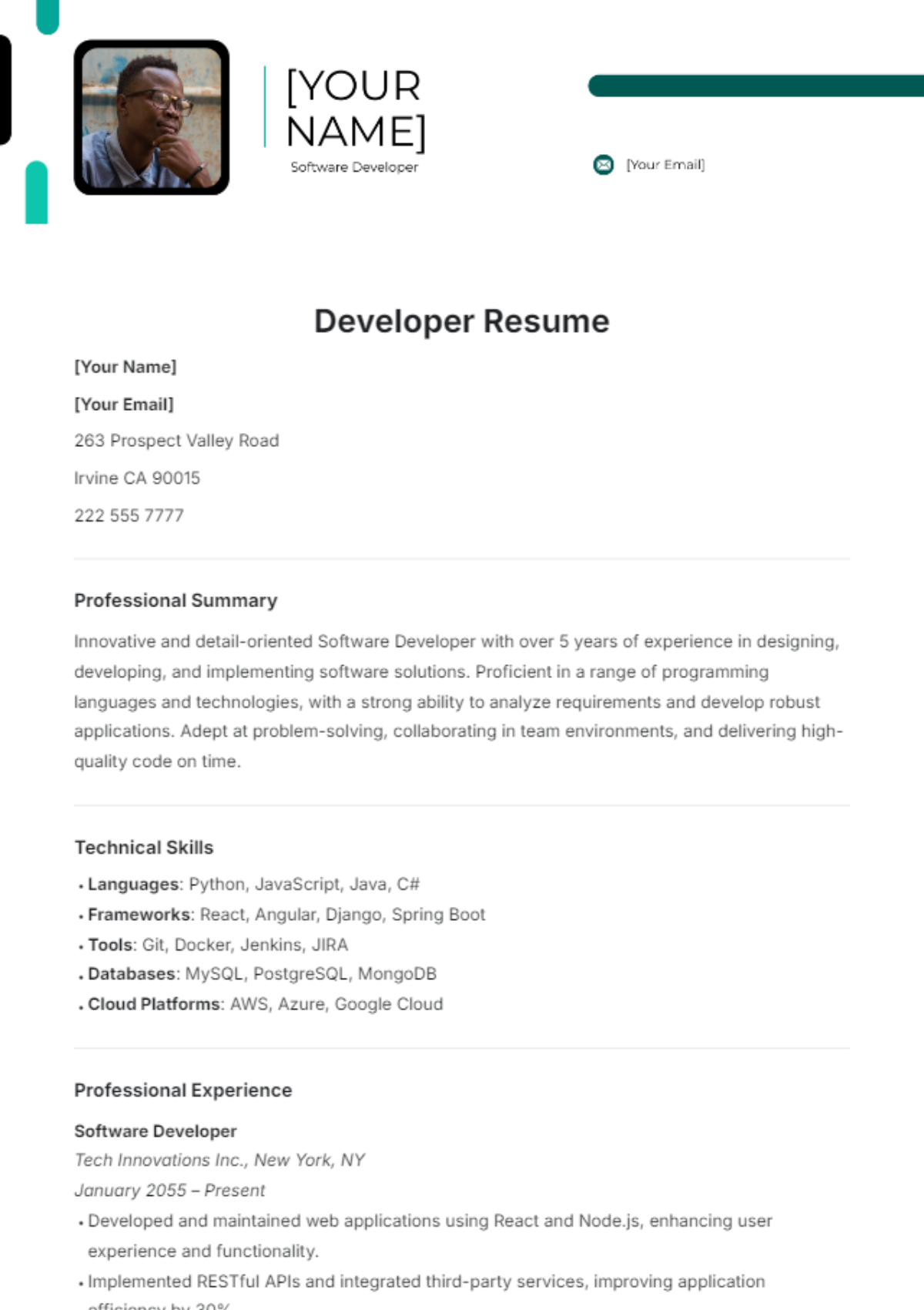 Developer Resume Template