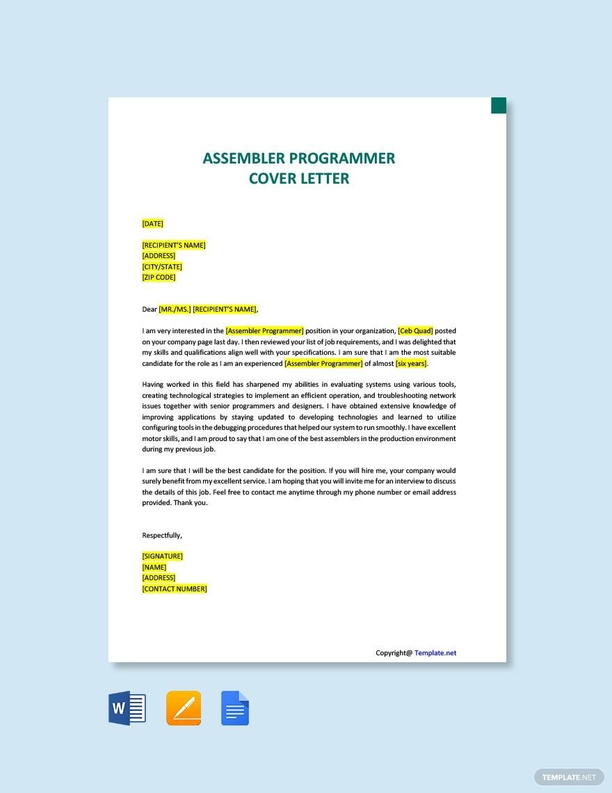 Assembler Programmer Cover Letter