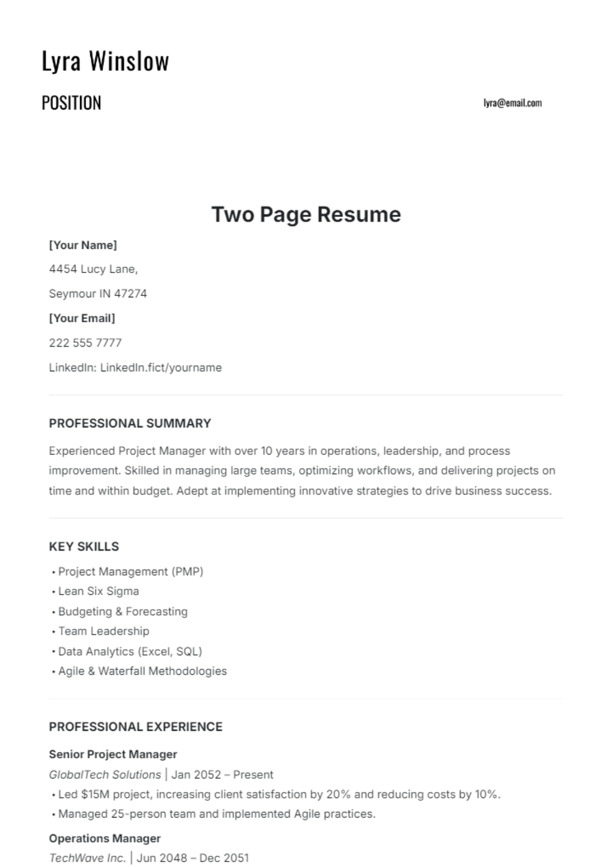 Two Page Resume Template - Edit Online & Download