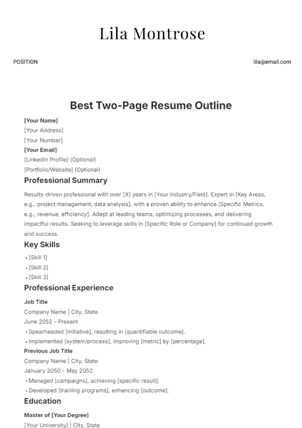 Best Two-Page Resume Outline Template - Edit Online & Download