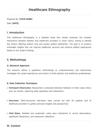 Free Healthcare Ethnography Template to Edit Online