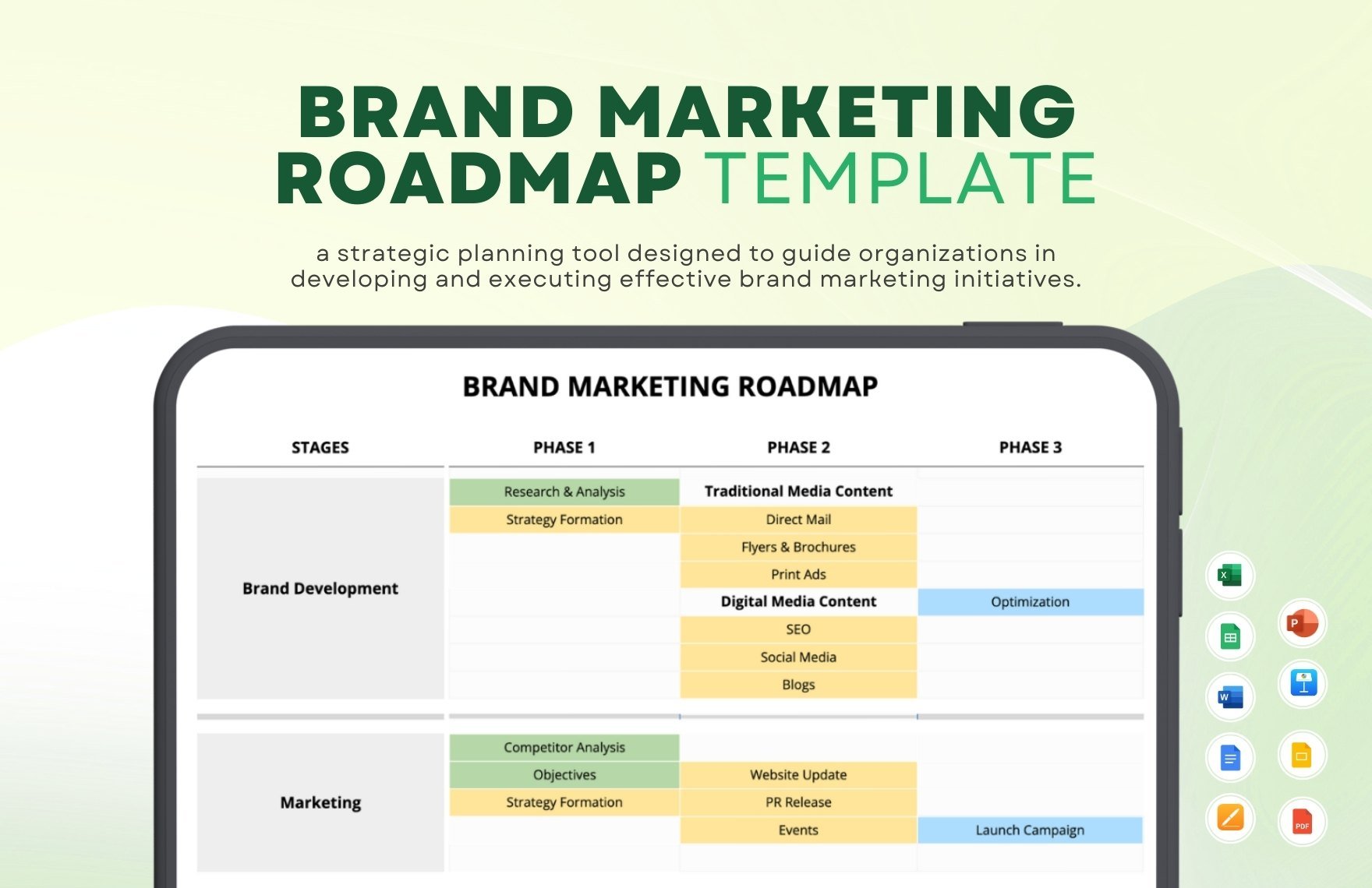 Brand Marketing Roadmap Template in Word, Google Docs, Excel, PDF, Google Sheets, Apple Pages, PowerPoint, Google Slides, Apple Keynote