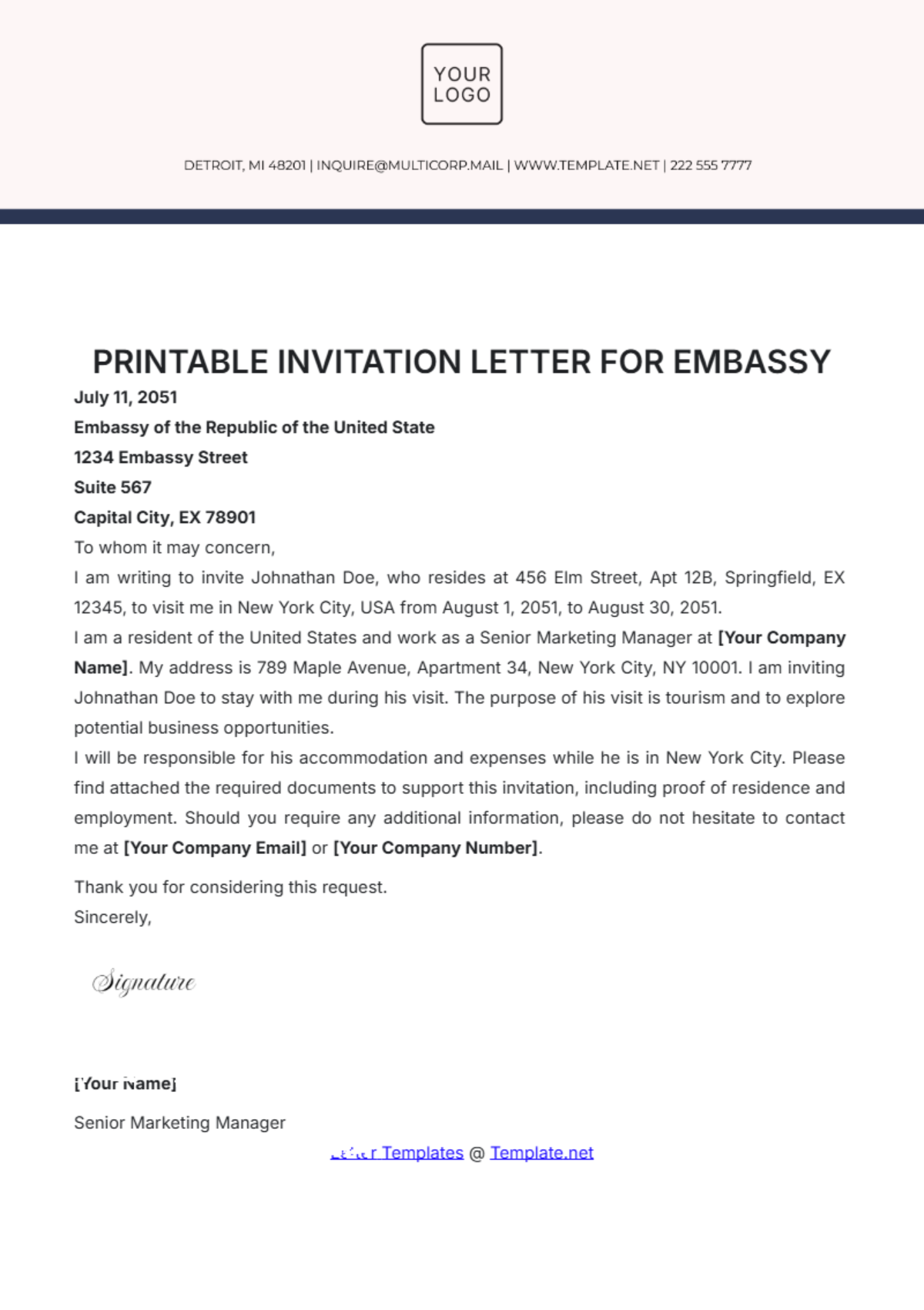 Printable Invitation Letter for Embassy Template - Edit Online & Download