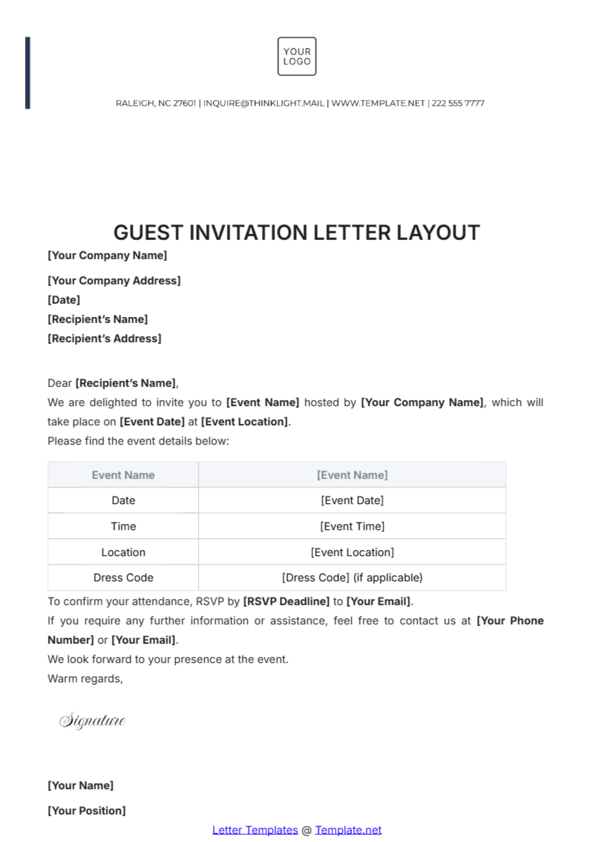 Guest Invitation Letter Layout Template - Edit Online & Download