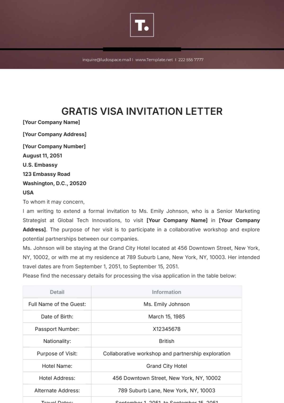 Gratis Visa Invitation Letter Template - Edit Online & Download