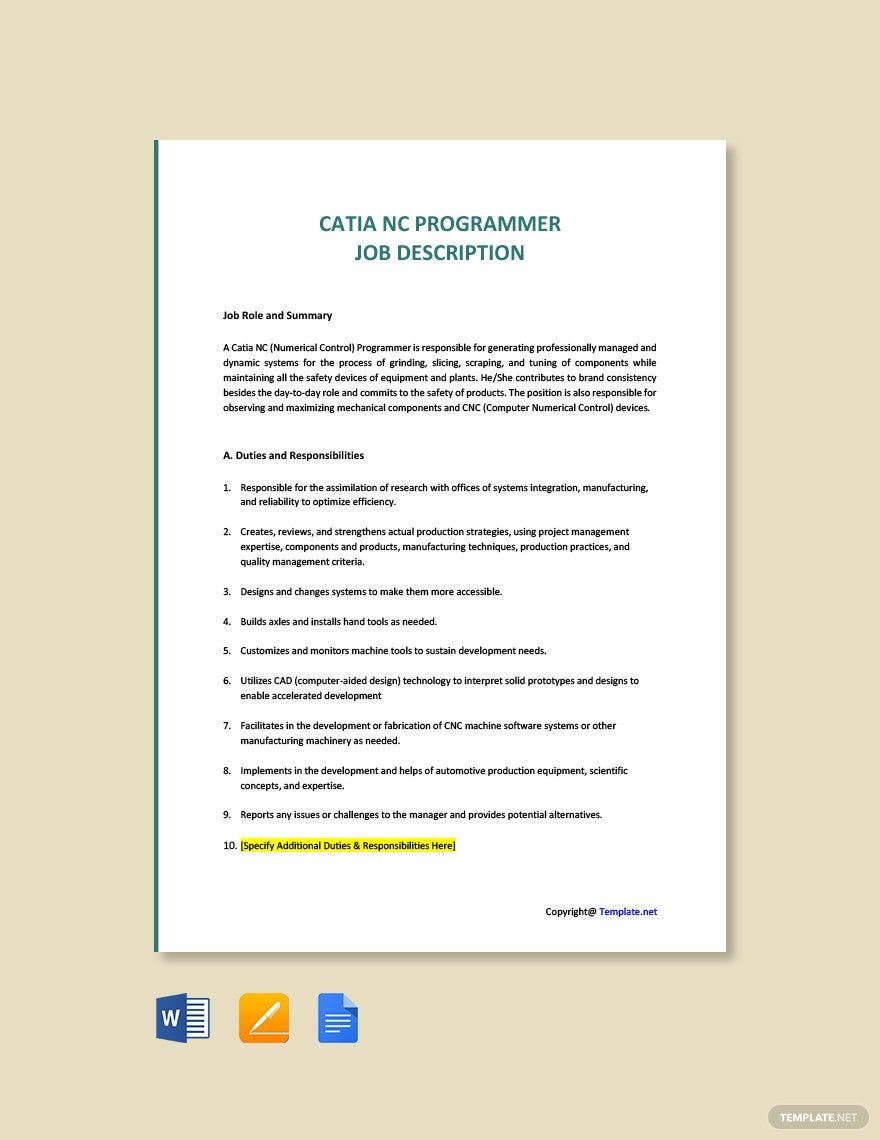 Catia NC Programmer Job Description
