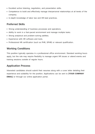 Free Professional HR Job Description Template to Edit Online