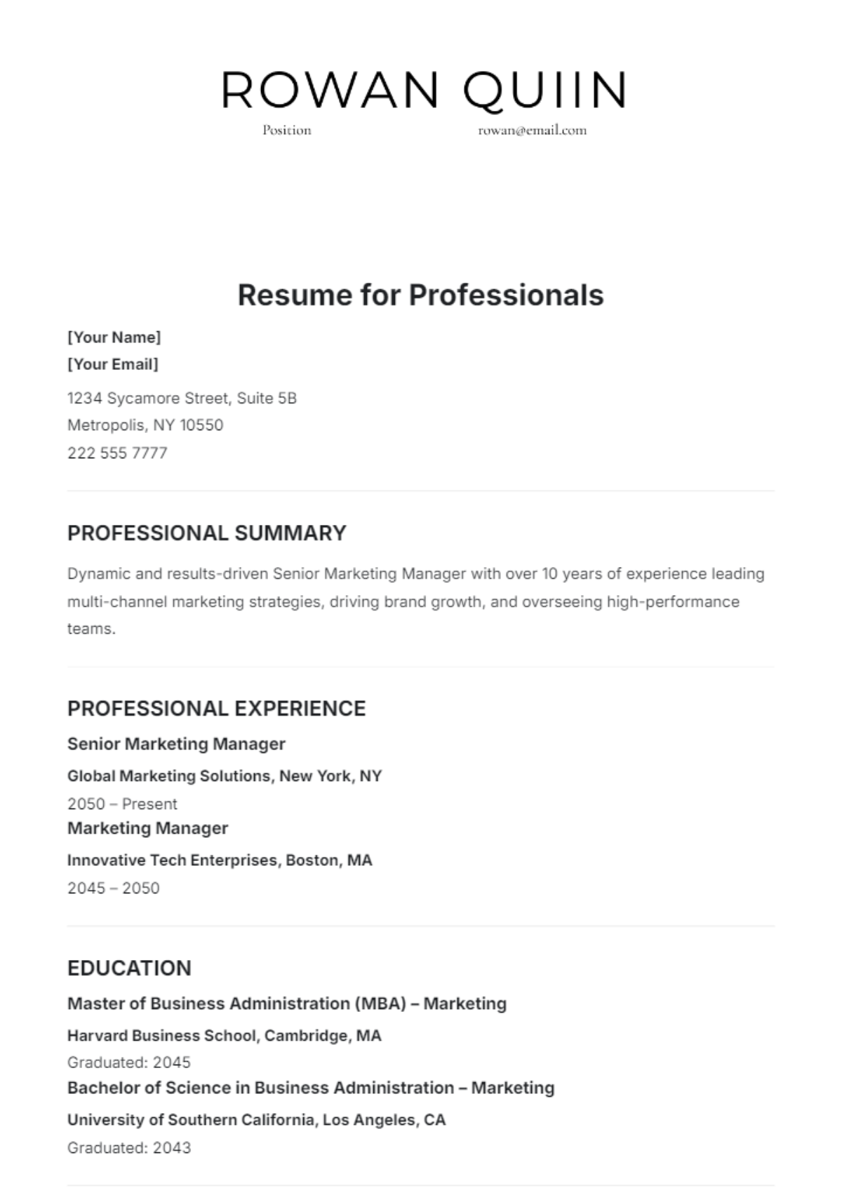 Resume Template for Professionals - Edit Online & Download