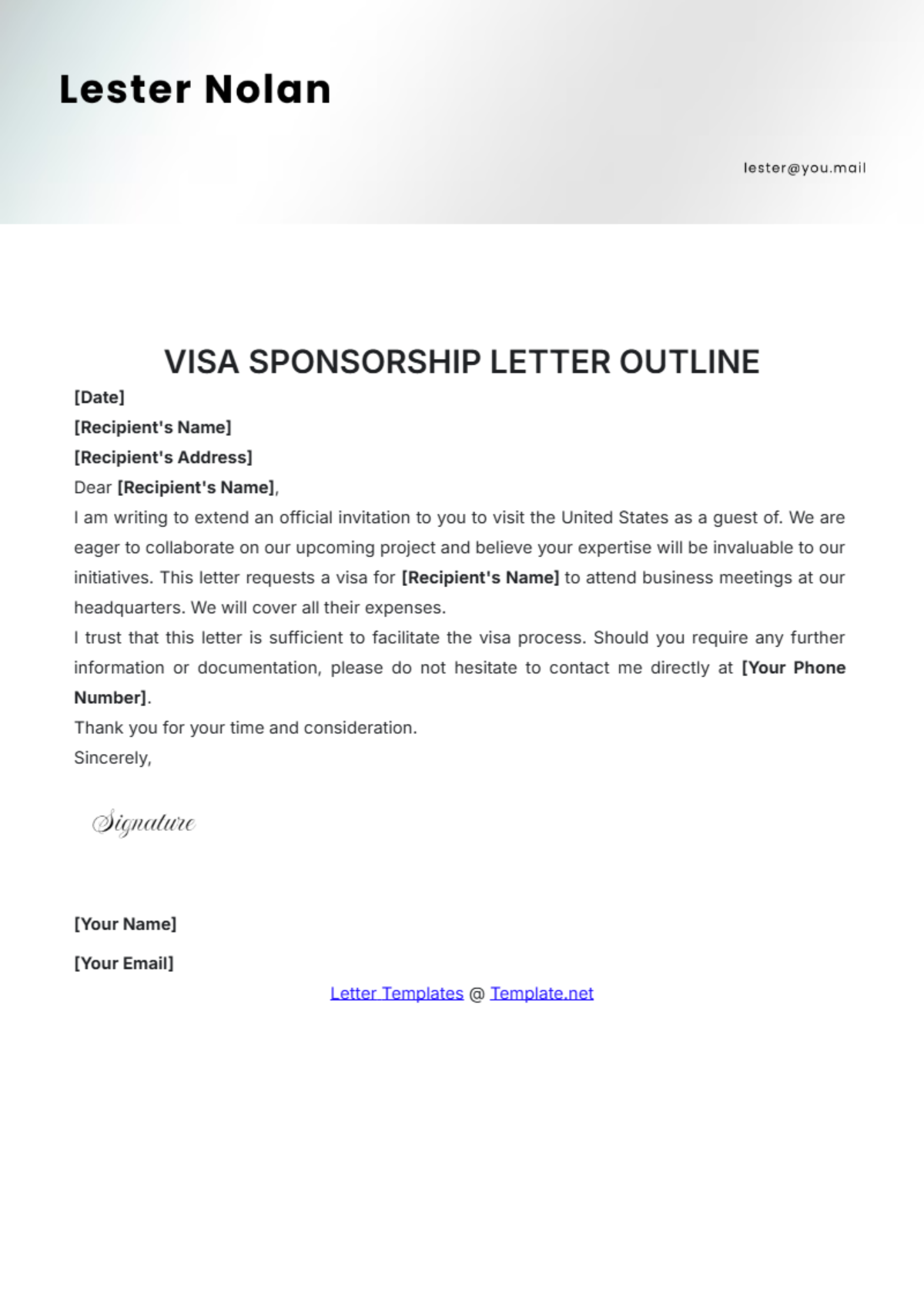 Visa Sponsorship Letter Outline Template - Edit Online & Download