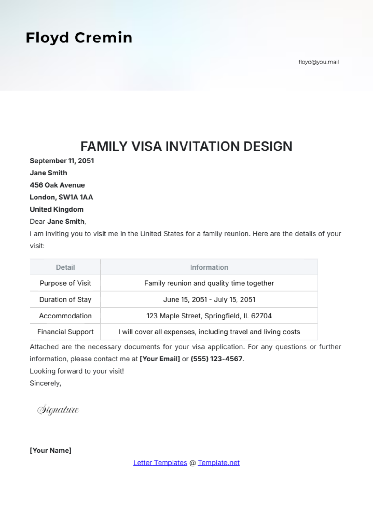 Family Visa Invitation Design Template - Edit Online & Download