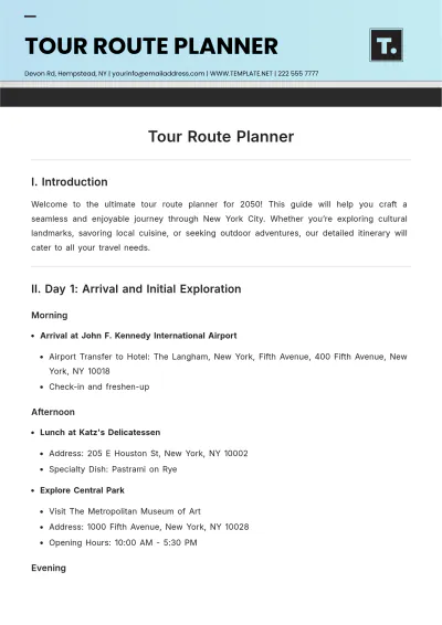 Free Tour Route Planner Template to Edit Online