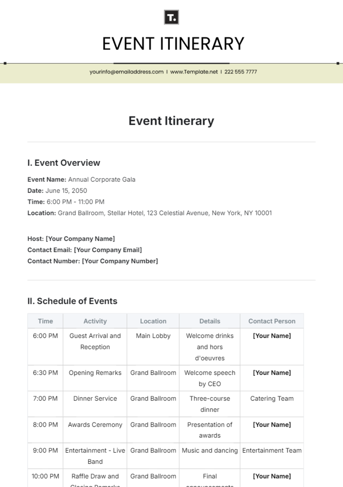 Event Itinerary Template - Edit Online & Download