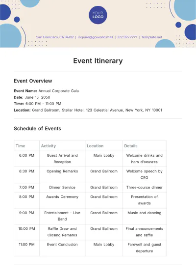 Free Event Itinerary Template to Edit Online