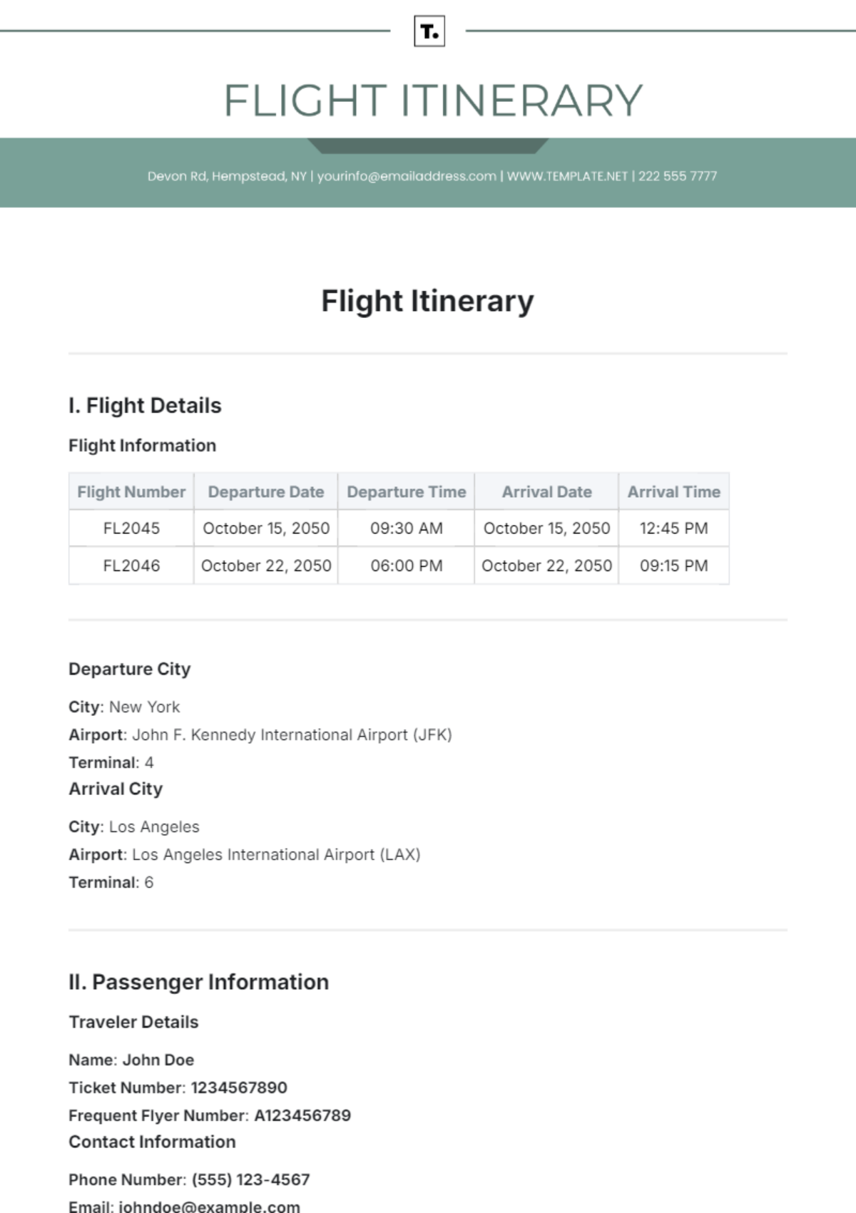 Flight Itinerary Template - Edit Online & Download