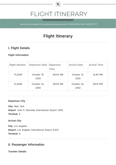 Free Flight Itinerary Template to Edit Online